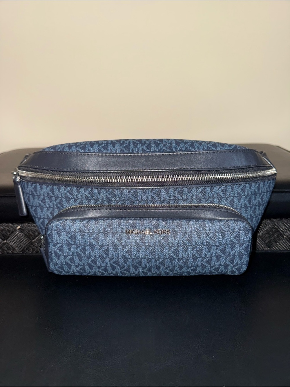 MICHAEL KORS Belt Bag Shoulder Fanny Pack Logo Canvas Navy Travel Adjustable